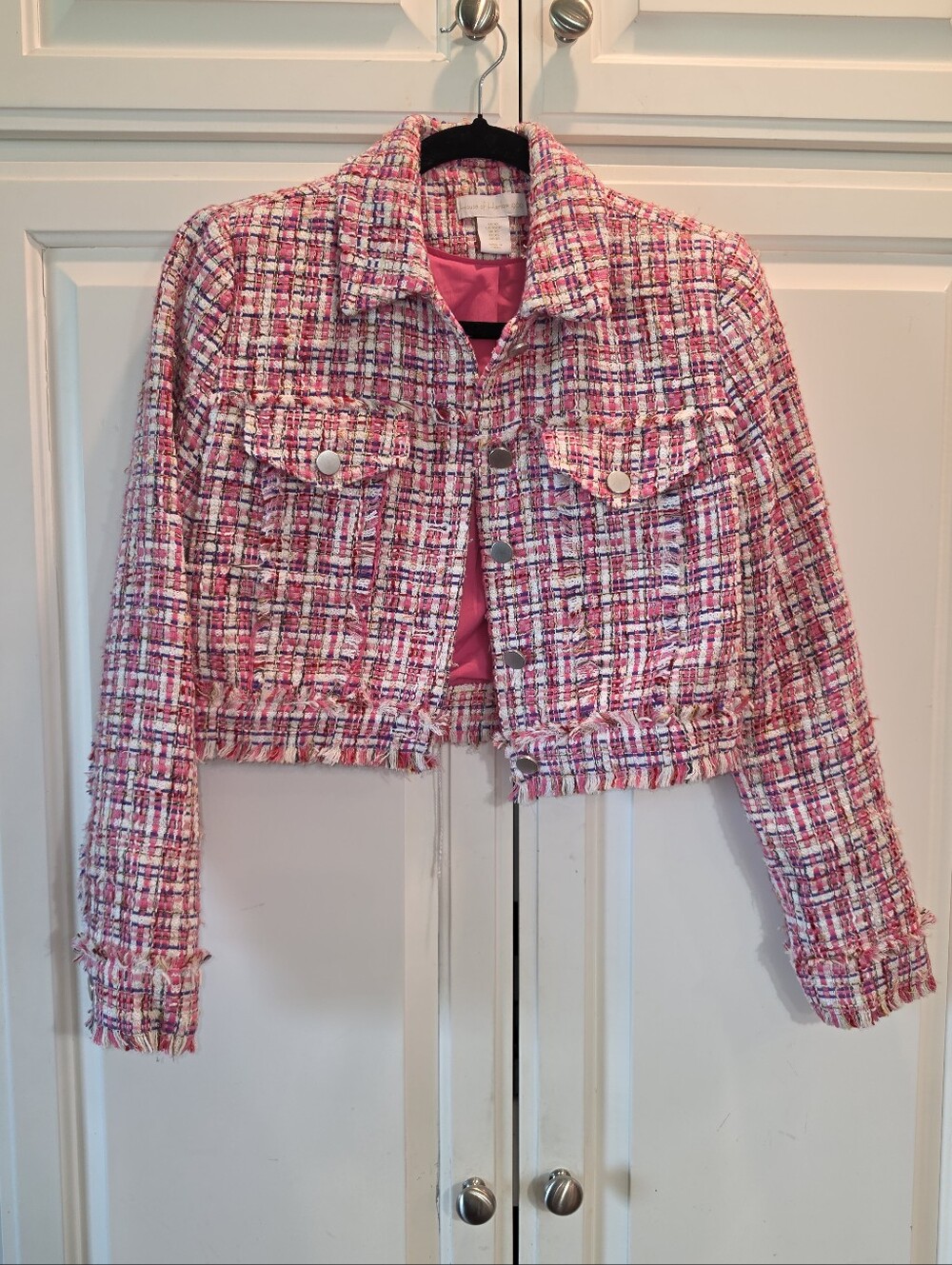 House of Harlow 1960 XS Pink Multi-Color Cropped Tweed Jacket